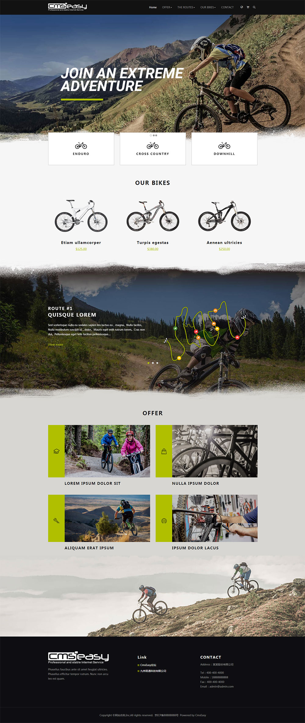 一款適合外貿(mào)的英文網(wǎng)頁(yè)模板，作為自行車銷售和自駕游的網(wǎng)站模板非常適合，模板高端大氣，精美整潔編輯極力推薦使用。